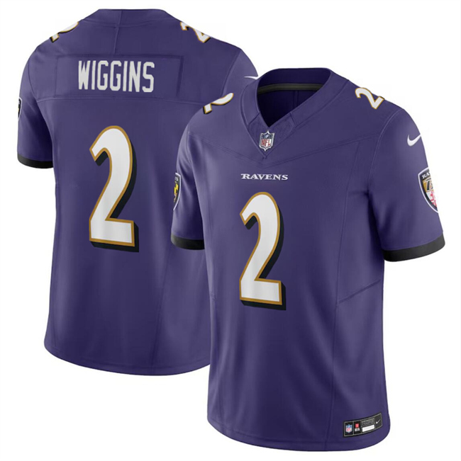 Youth Baltimore Ravens #2 Nate Wiggins Purple 2024 Draft F.U.S.E Vapor Limited Football Jersey